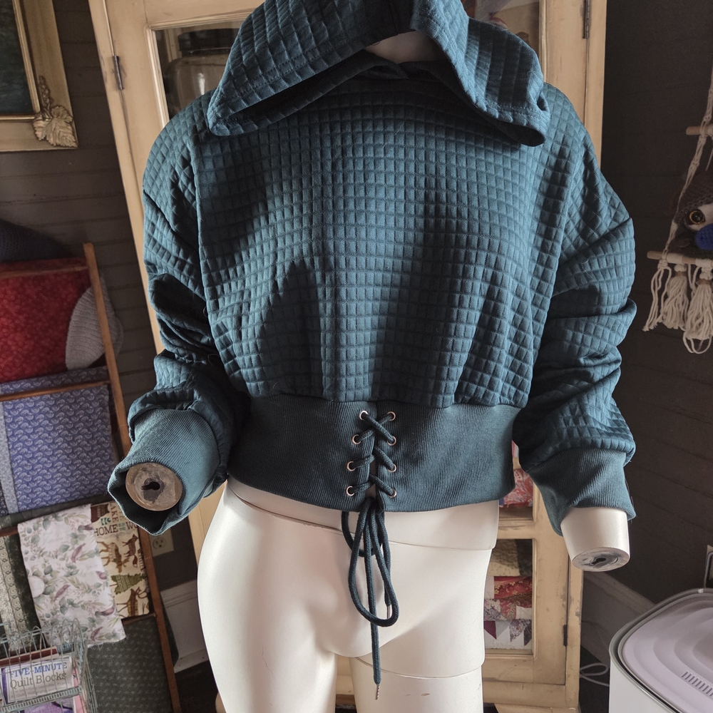 Teal Hooded Lace-Up Women's Sweatshirt